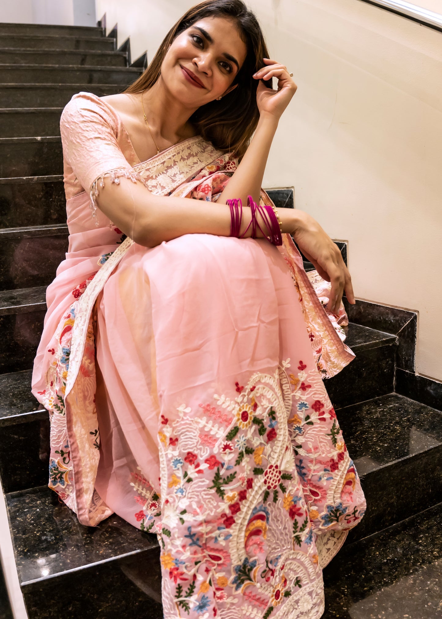 designer threadwork saree