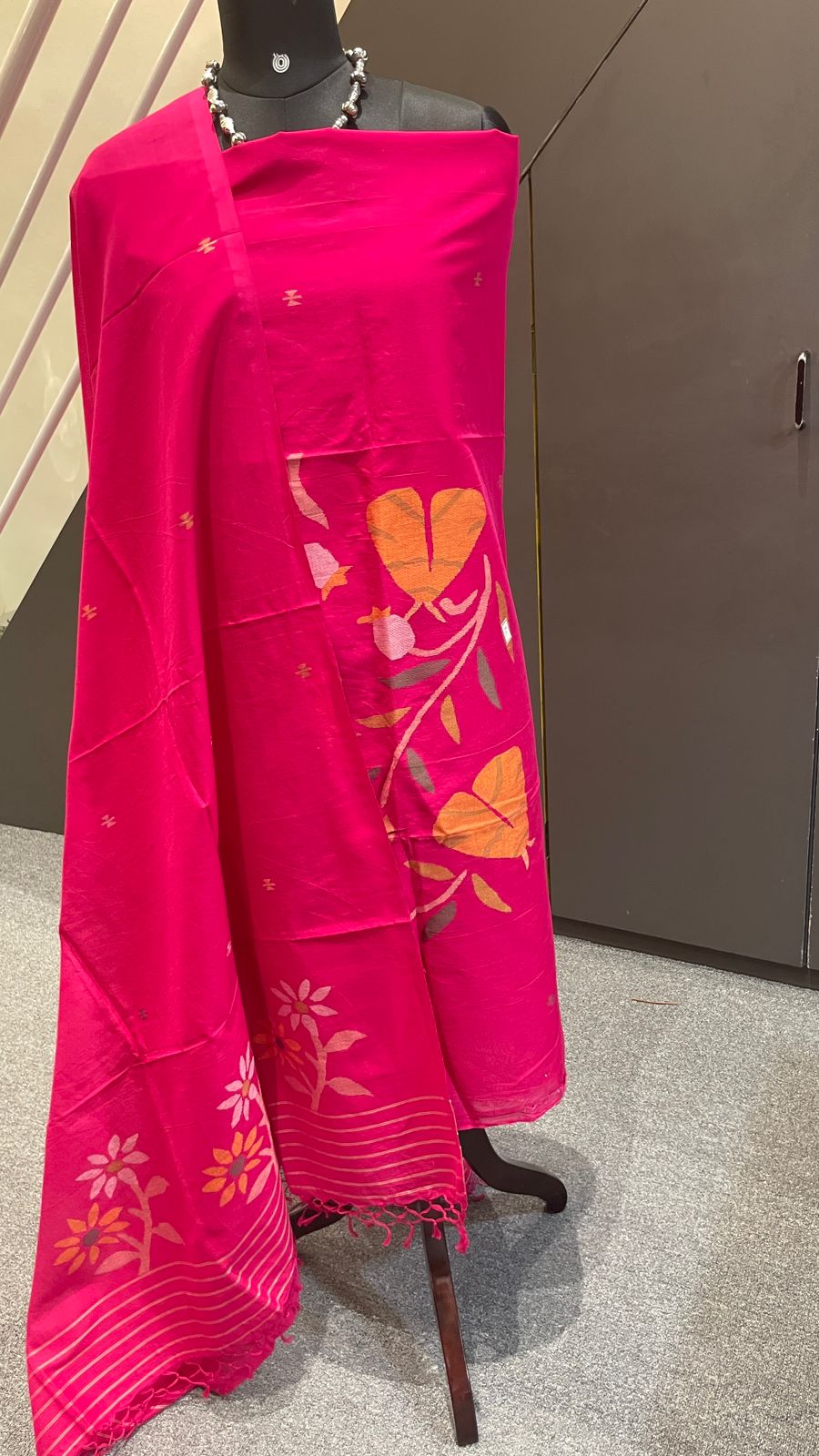 Pink Jamdani Cotton 2 Piece Dress Material – Top & Dupatta