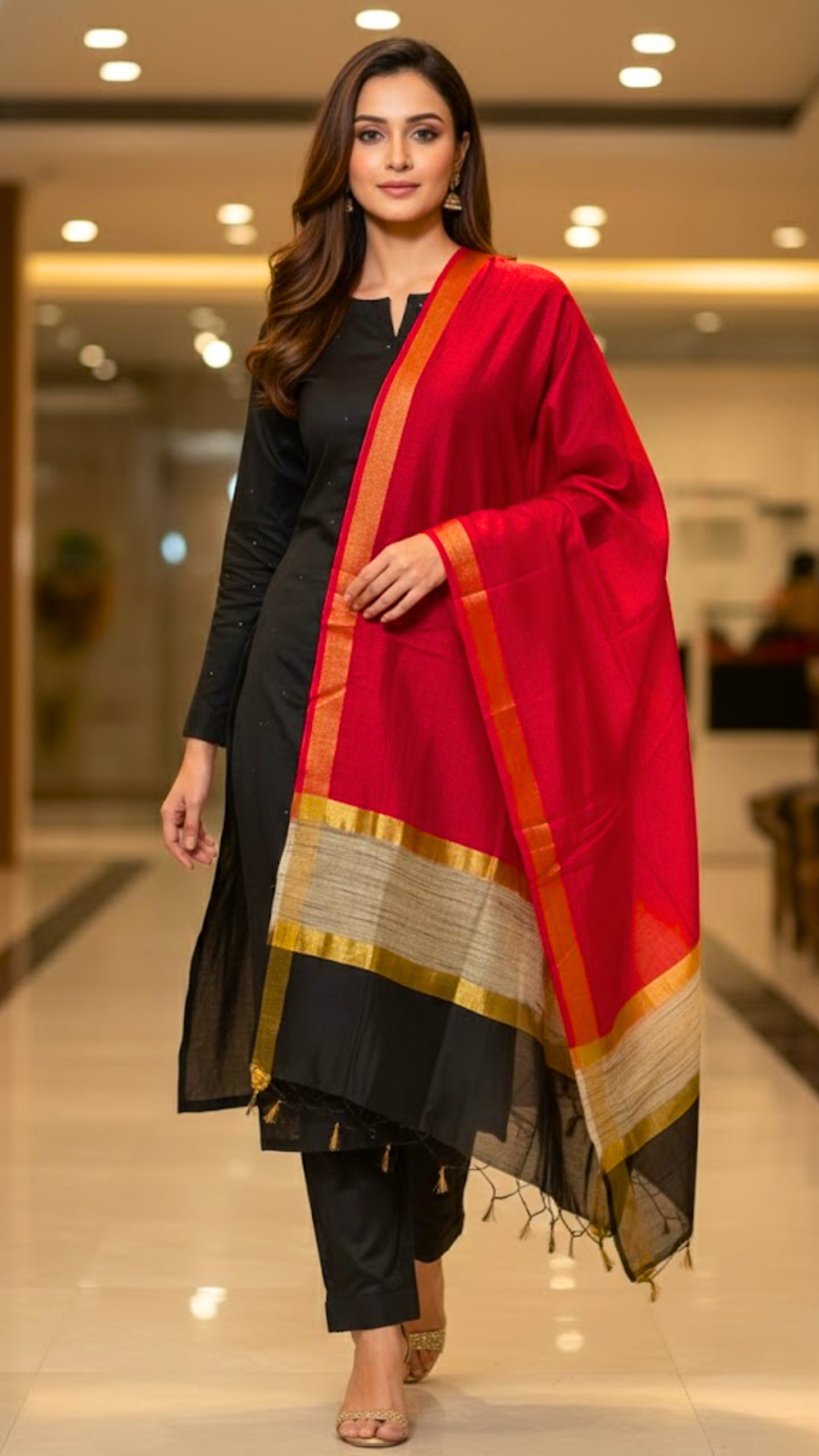 Black Chanderi Silk Dress Material with Badla Work – 3 Piece Set