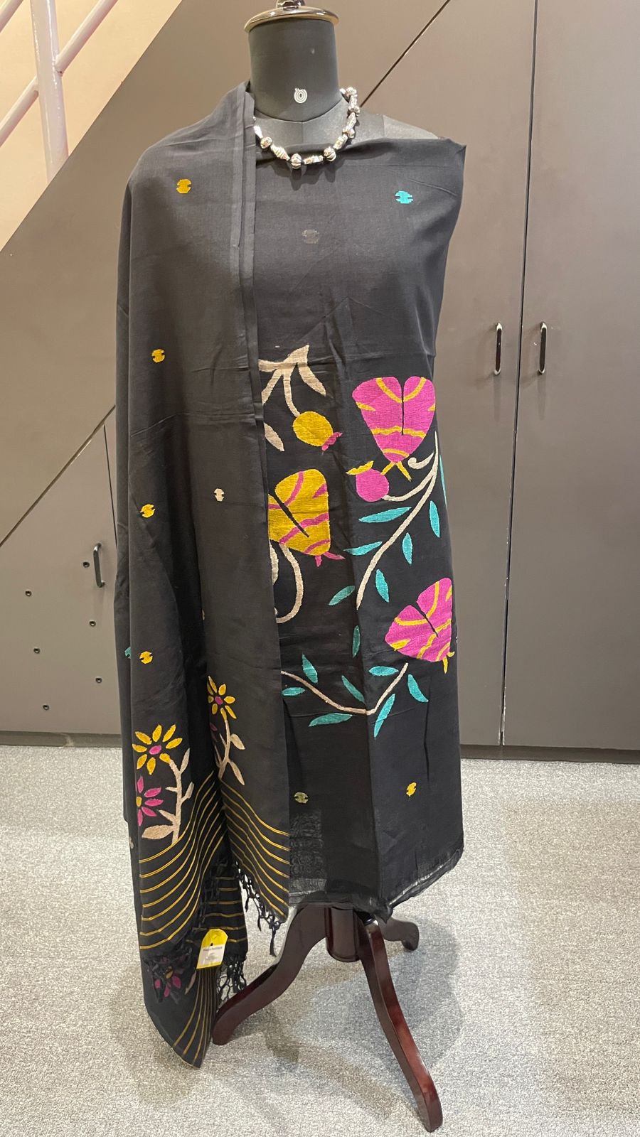 Black Jamdani Cotton 2 Piece Dress Material – Top & Dupatta